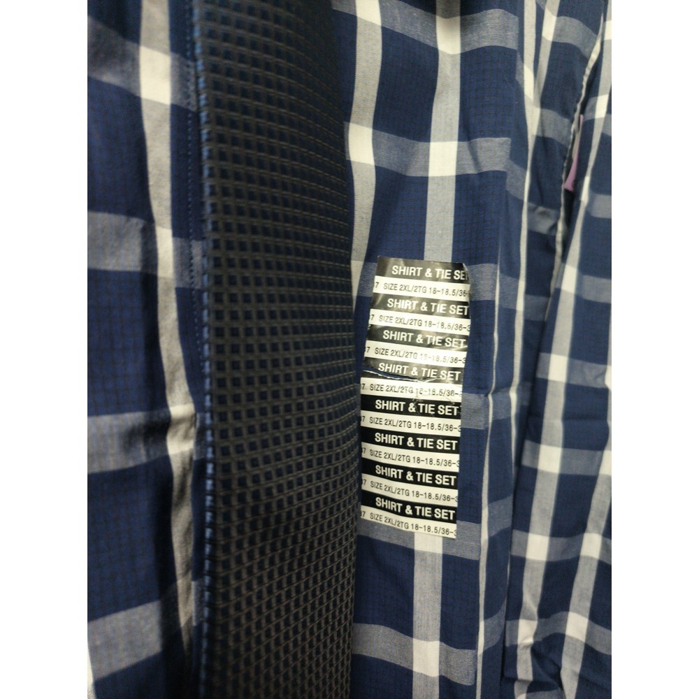 Nick Graham Modern Fit Men's Cotton Dress Shirt & Tie Set Blue 2XL 18-18.5 36-37 - Picture 6 of 12